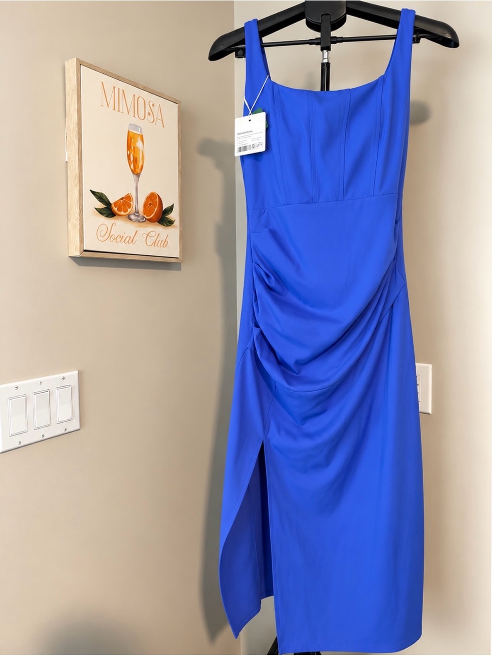 NWT Halara SoftlyZero Airy Blue Ruched Midi Dress Side Slit Size M